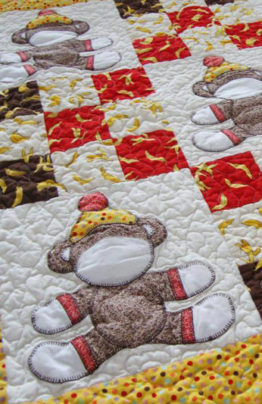Sock Monkey Crib Quilt Pattern, baby quilt pattern, sock monkey